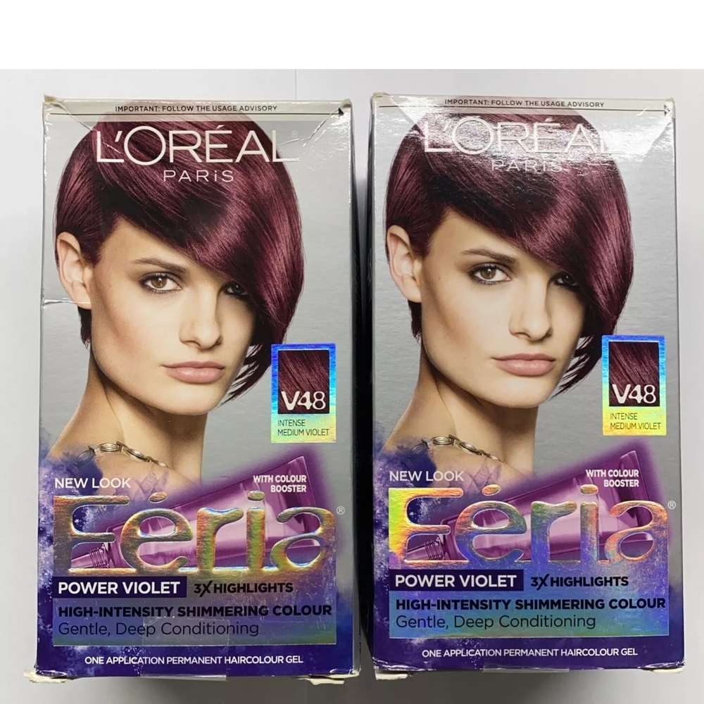 Loreal Feria V48 Intense Medium Power Violet Purple Shimmering Hair Color 2 Pack